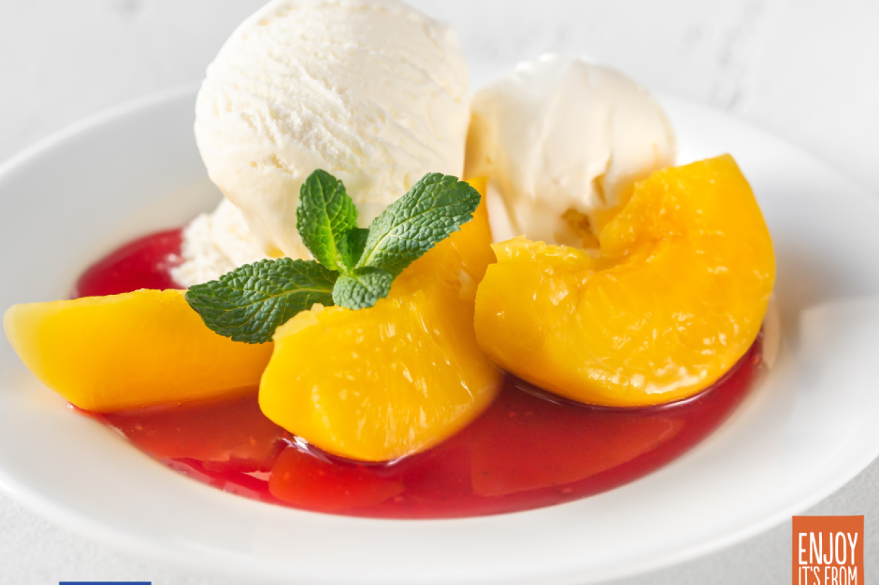 Peach Melba with European canned peaches 
